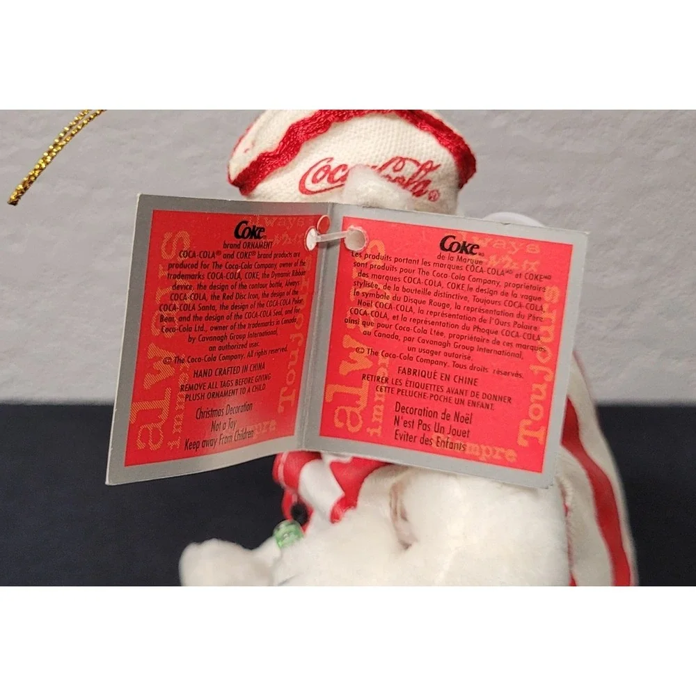 Coca Cola Polar Bear in Soda Fountain Outfit Plush Ornament Christmas Ornament